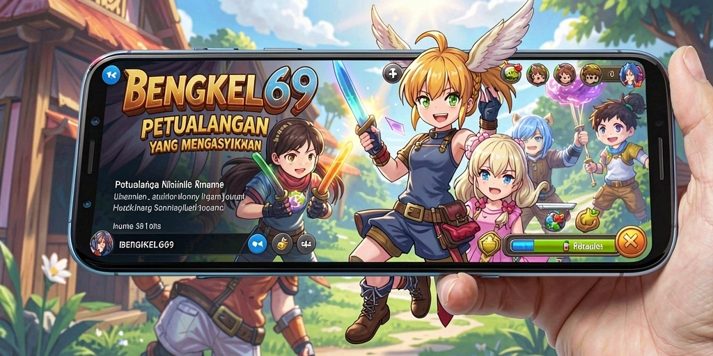 Tangkapan layar BENGKEL69 menampilkan pertarungan seru dan karakter anime yang berwarna-warni.