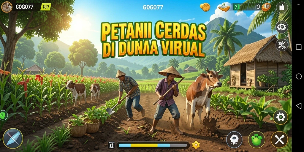 Tangkapan layar gameplay GOGO77 menampilkan aktivitas bertani yang seru.