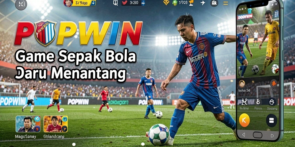 Tampilan menarik dan gameplay seru dari POPWIN di lapangan sepak bola.