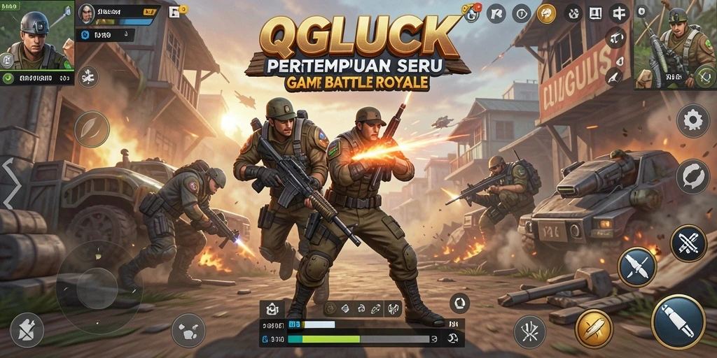 Tampilan gameplay seru dari QGLUCK dalam suasana Battle Royale yang mendebarkan.