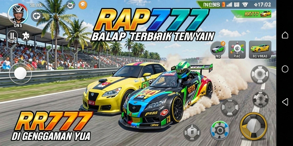 Screenshot gameplay RR777 yang penuh aksi balap cepat dan mendebarkan.