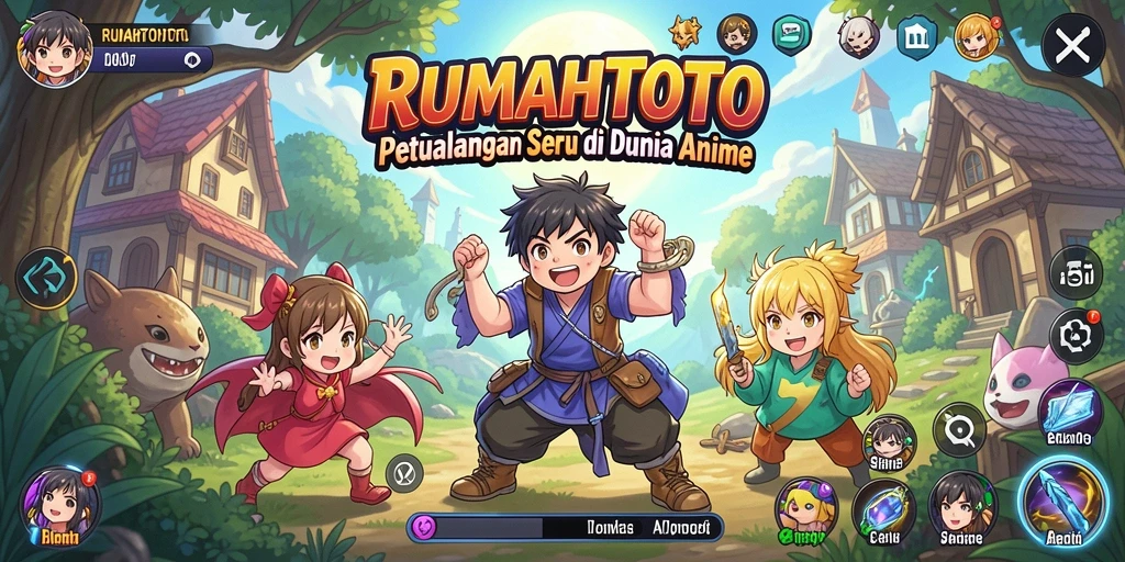 Tampilan gameplay RUMAHTOTO dengan karakter anime yang menawan.