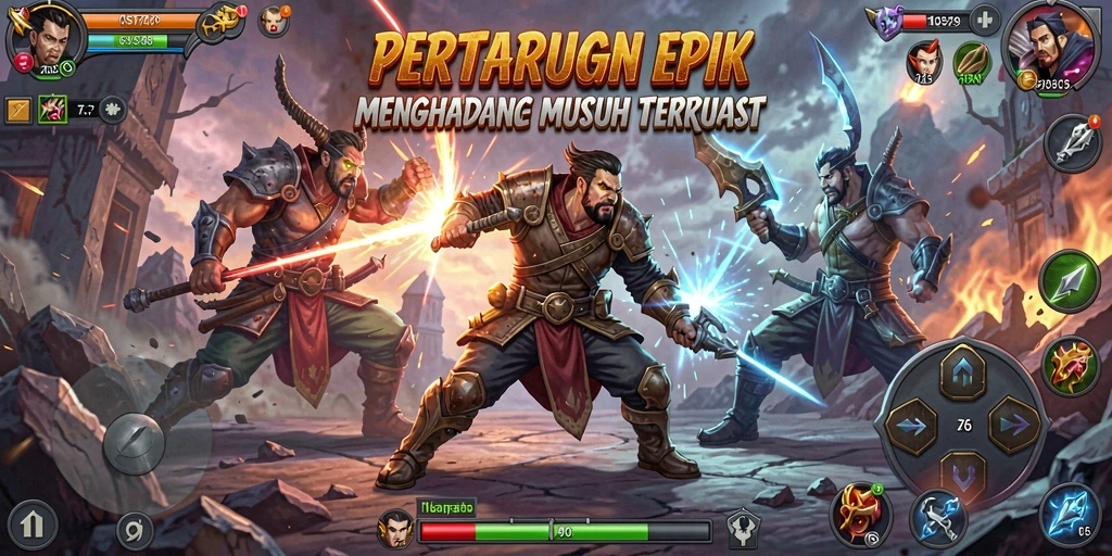Tampilan seru dari gameplay pertempuran di SLOST8808.