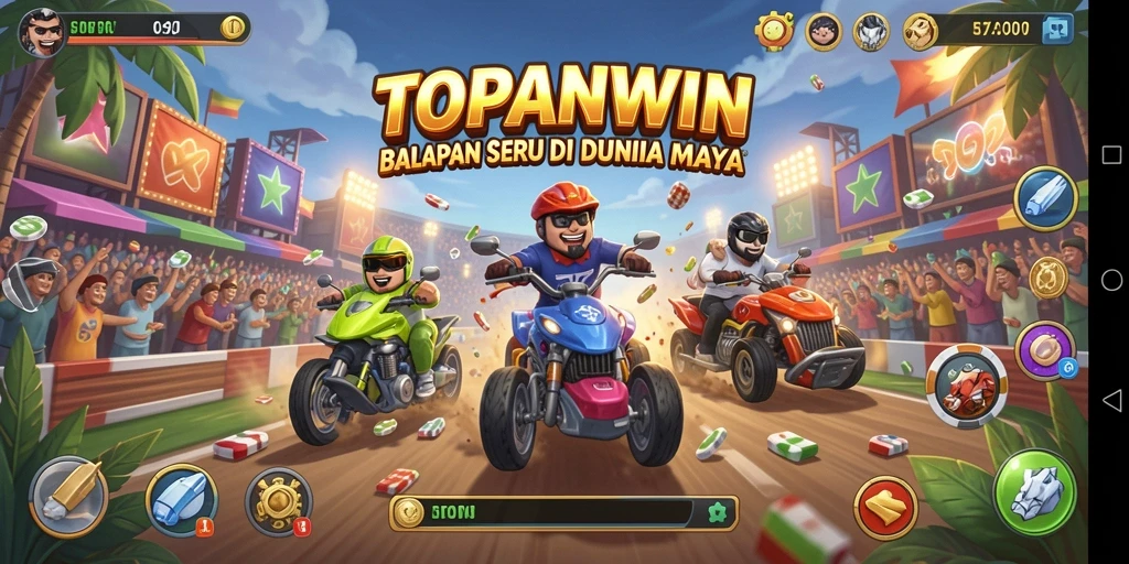 Screenshot gameplay balapan yang mendebarkan di TOPANWIN.